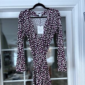 NWT Diane Von Furstenberg Julian Silk Jersey Wrap Dress Pomme Sky Pink Sz 12